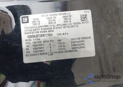 2014 Chevrolet Suburban 1500 Lt from USA, damaged, VIN 1GNSKJE73ER117841